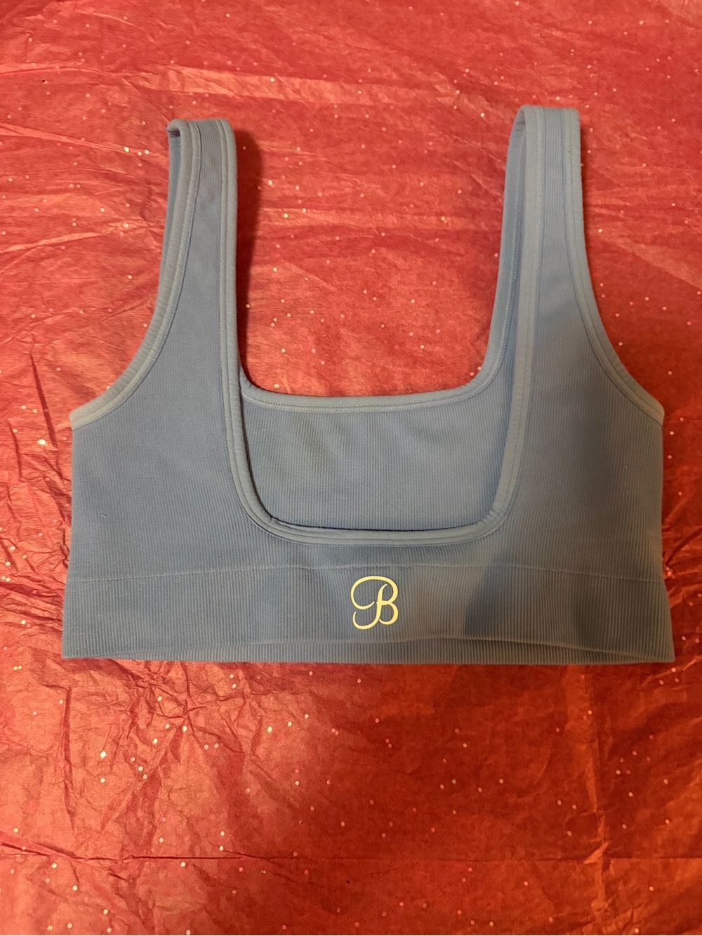 Bombshell Sportswear Blue Ribbed Scoop Sports Bra